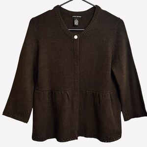 Vintage Lucky Brand Peplum Knit 3/4 Sleeve Chocolate Sweater Cardigan Women’s M